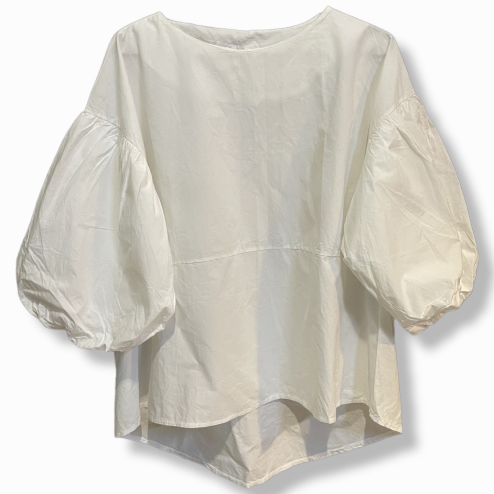 White Cotton Balloon Sleeve Formal Top - Picture 1 of 6